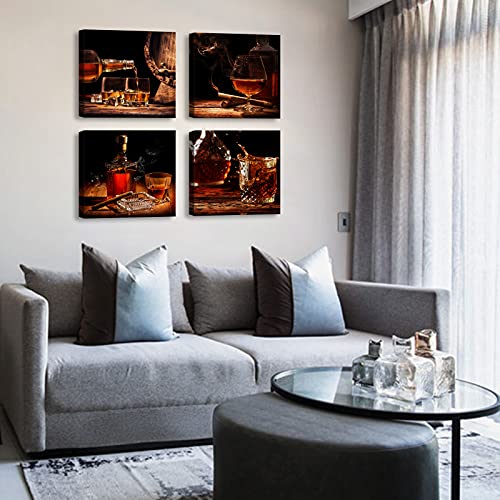 DJSYLIFE Kitchen Wall Art Wine Retro Artwork Decor Whisky Pictures Canvas Print Painting for Dining Room Bar Decorations Accessories 12"X12"X4 Framed - Image 2
