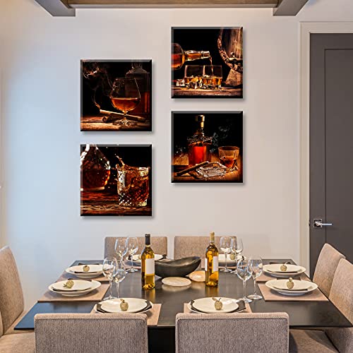 DJSYLIFE Kitchen Wall Art Wine Retro Artwork Decor Whisky Pictures Canvas Print Painting for Dining Room Bar Decorations Accessories 12"X12"X4 Framed - Image 5