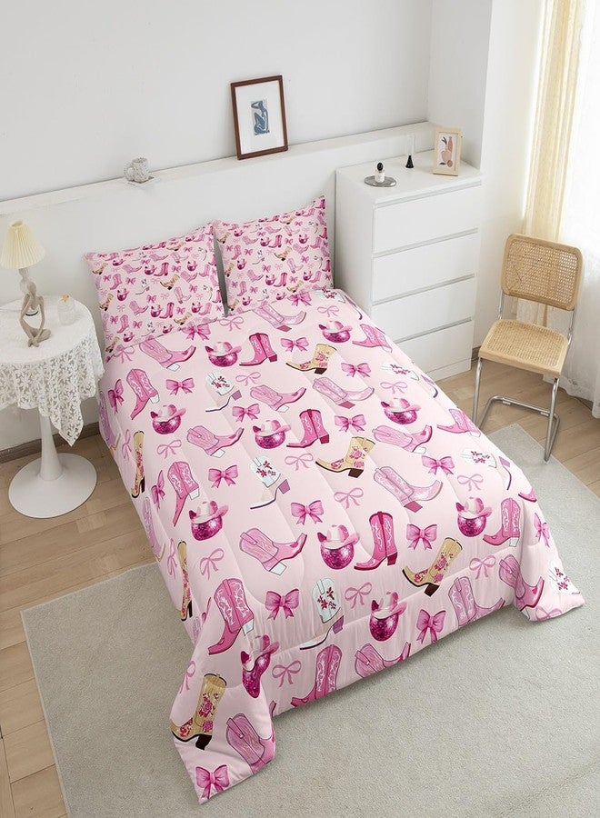 Man Fei Manfei Cowgirl Kids Comforter Set Twin Size,Dreamy Bow-tie Bowknot Princess Bedding Set,Girls Women Room Decor,Cowboy Boots Hats Disco Ball Girly Down Comforter,Pink Duvet Insert,1 Pillowcase - Image 4