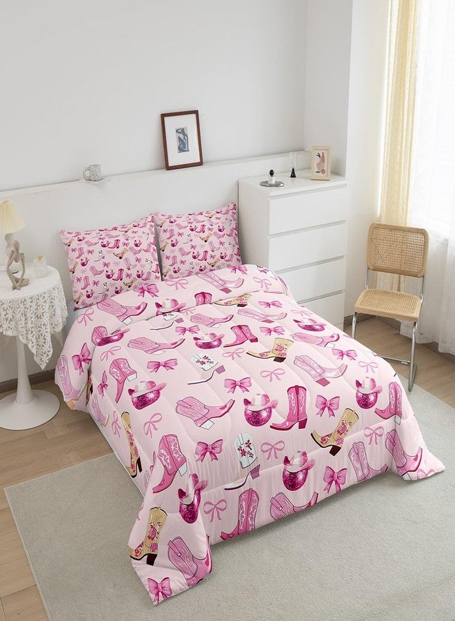 Man Fei Manfei Cowgirl Kids Comforter Set Twin Size,Dreamy Bow-tie Bowknot Princess Bedding Set,Girls Women Room Decor,Cowboy Boots Hats Disco Ball Girly Down Comforter,Pink Duvet Insert,1 Pillowcase - Image 3