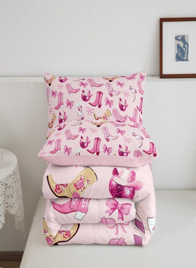 Man Fei Manfei Cowgirl Kids Comforter Set Twin Size,Dreamy Bow-tie Bowknot Princess Bedding Set,Girls Women Room Decor,Cowboy Boots Hats Disco Ball Girly Down Comforter,Pink Duvet Insert,1 Pillowcase - Image 5