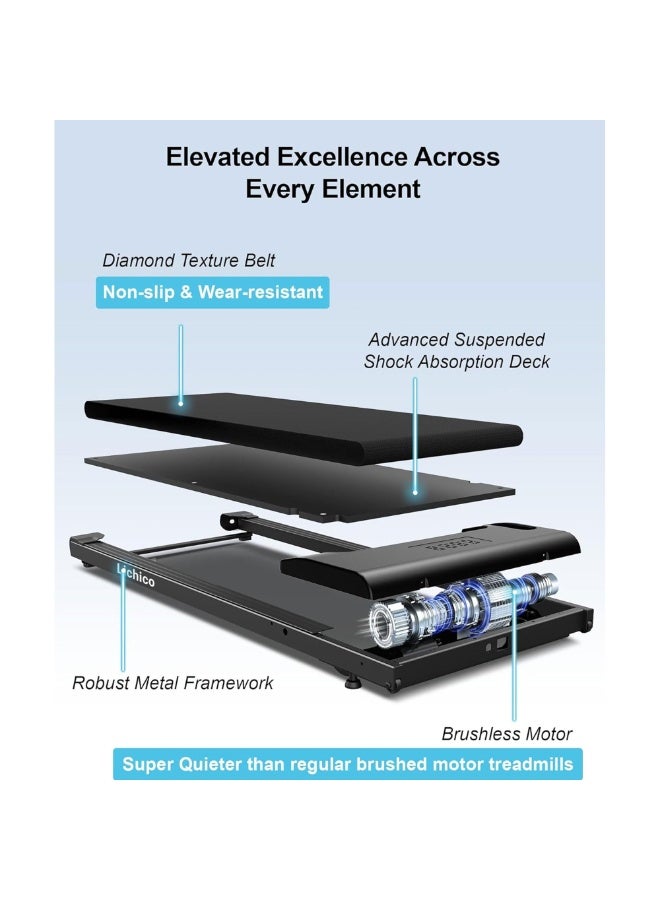 RUIYADA Walking Pad Treadmill Desk Treadmill for Home Office with 242lb Capacity 2 in 1 Portable Treadmill for Walking and Jogging Remote Control in LED Display Black - Image 2