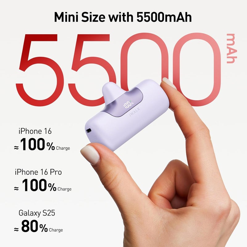 iWalk Powerbank 5500 mAh Mini USB C Power Bank 22.5 W Fast Charging Power Bank Small Lightweight Compact External Mobile Phone Batteries for iPhone 16/16 Plus/16 Pro Max, iPad, Samsung Galaxy S24/S25 - Image 2