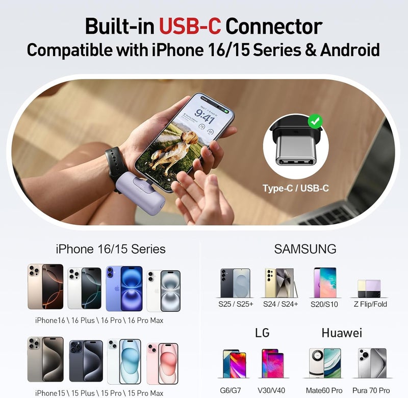 iWalk Powerbank 5500 mAh Mini USB C Power Bank 22.5 W Fast Charging Power Bank Small Lightweight Compact External Mobile Phone Batteries for iPhone 16/16 Plus/16 Pro Max, iPad, Samsung Galaxy S24/S25 - Image 3