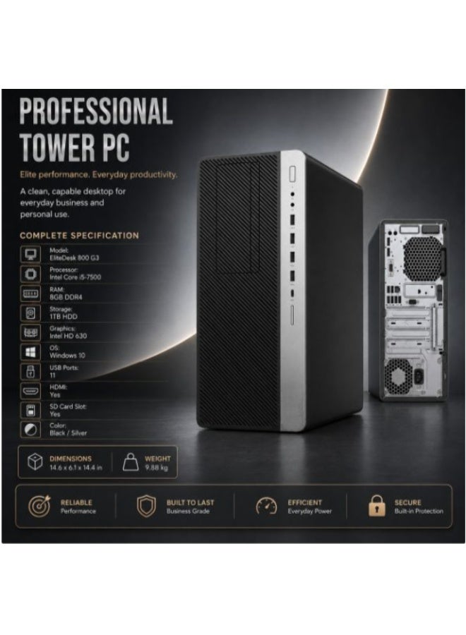 كمبيوتر مكتبي احترافي، معالج Intel Core i5-7500 رباعي النواة، ذاكرة 8 جيجابايت DDR4، هارد 1 تيرابايت HDD، رسومات Intel HD 630، نظام Windows 10، منفذ HDMI، قارئ بطاقات SD، 11 منفذ USB، مع لوحة مفاتيح وفأرة - Image 4