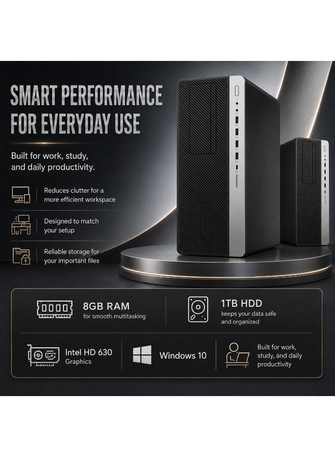 كمبيوتر مكتبي احترافي، معالج Intel Core i5-7500 رباعي النواة، ذاكرة 8 جيجابايت DDR4، هارد 1 تيرابايت HDD، رسومات Intel HD 630، نظام Windows 10، منفذ HDMI، قارئ بطاقات SD، 11 منفذ USB، مع لوحة مفاتيح وفأرة - Image 5