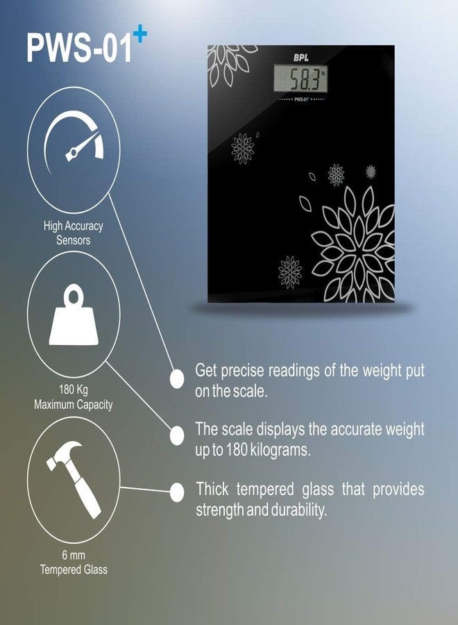 BPL Medical Technologies PWS-01+ Personal Weighing Scale for Highly Accurate Digital Bathroom Body Scale, Precisely Measures Weight Up to 180Kg - Black - Image 2