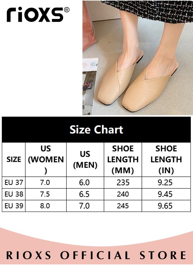 ريوكس النساء البغال المسطحة، Fashion Cross Mules Shoes، PU أحذية الكعب المنخفض، أصابع القدم المربع أحذية مسطحة بدون ظهر للسيدات، انزلق على أحذية مسطحة، البغال المكافحة للانزلاق أحذية أحذية للعمل التسوق ملابس المشي  - Image 2