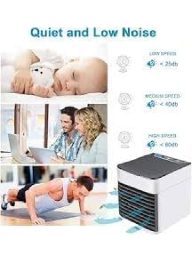 مبرد هواء ميني بإضاءة LED ملونة — مروحة تبريد شخصية 3 سرعات، خزان ماء وثلج، USB، تشغيل صامت — أبيض - Image 3