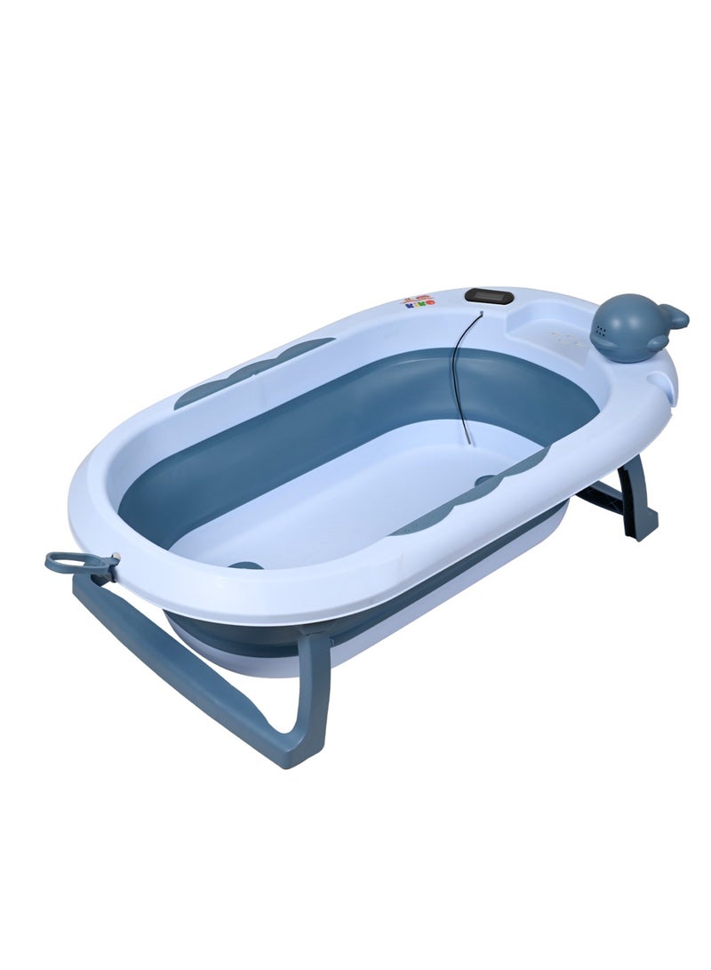 حوض استحمام للأطفال قابل للطي من كيكو، مزود بقاعدة مضادة للانزلاق، وقابس مياه يستشعر درجة الحرارة، وحوض استحمام قابل للتركيب على الحائط، ومقعد أطفال لحديثي الولادة، من عمر 0 ​​إلى 3 سنوات، أزرق