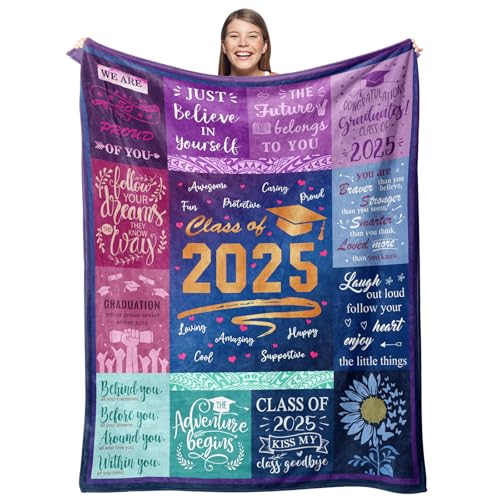 Gevuto Graduation Gifts Blanket - 2025 High School College Graduation Gifts for Her Him - Class of 2025 Throw 50" X 60" - Image 1