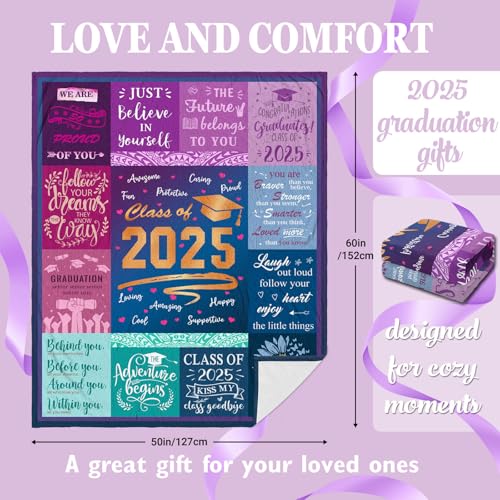Gevuto Graduation Gifts Blanket - 2025 High School College Graduation Gifts for Her Him - Class of 2025 Throw 50" X 60" - Image 5