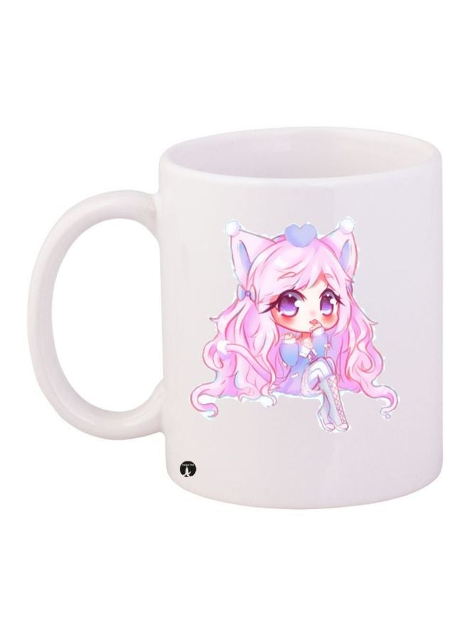 RYN Anime Girl Printed Coffee Mug White/Pink 11ounce