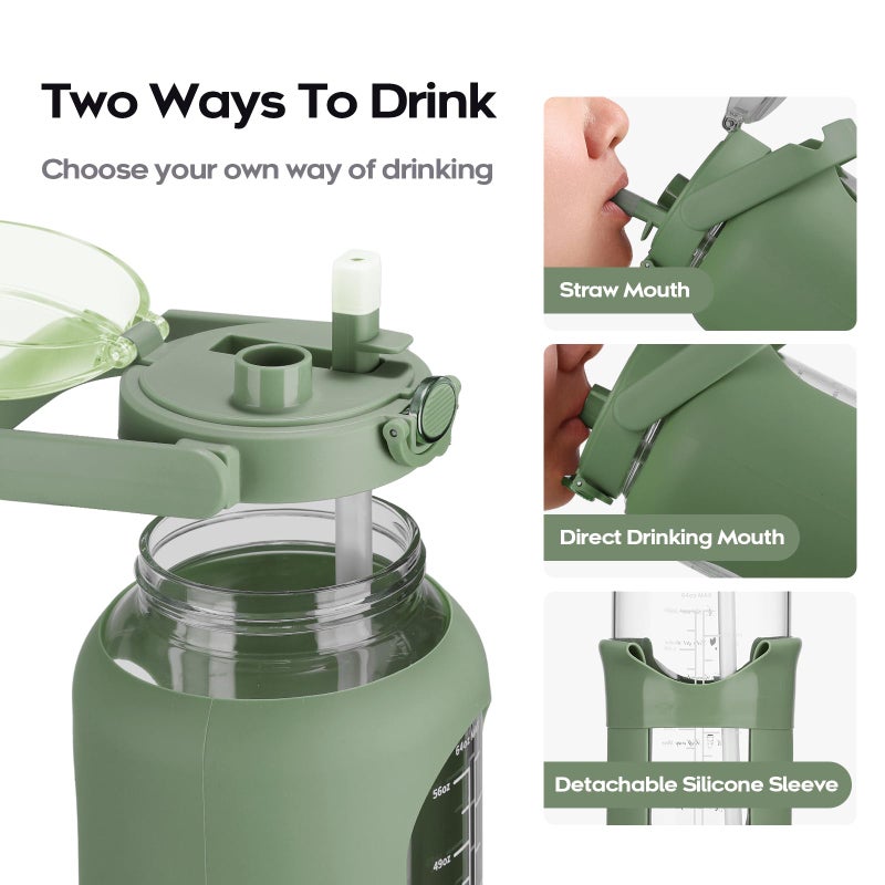 chunmo 74 oz Glass Water Bolttles with Straw Large Motivational Water Bottle with Time Marker Sports Water Bottles with Silicone Sleeve and Handle Lid 2.2L Water Jug for Gym Workout - Image 2
