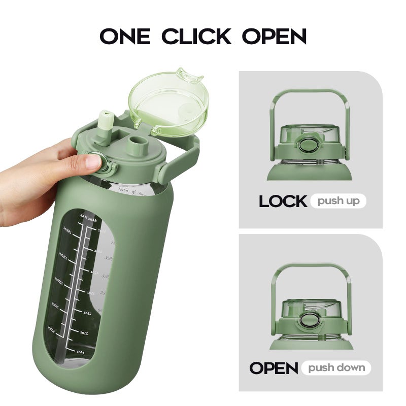 chunmo 74 oz Glass Water Bolttles with Straw Large Motivational Water Bottle with Time Marker Sports Water Bottles with Silicone Sleeve and Handle Lid 2.2L Water Jug for Gym Workout - Image 4