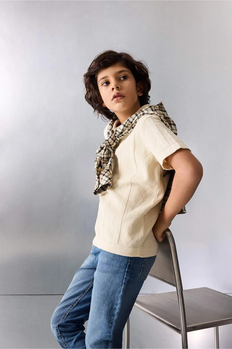 ديفاكتو Boy Polo Neck Textured Knit Pullover