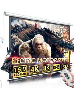 FlashHawk 120 Inch 16:9 Wall Mount Electric Projector Screen - Motorized Projection Curtain with Remote Control For Business/School/Office/Meeting  - Image 1