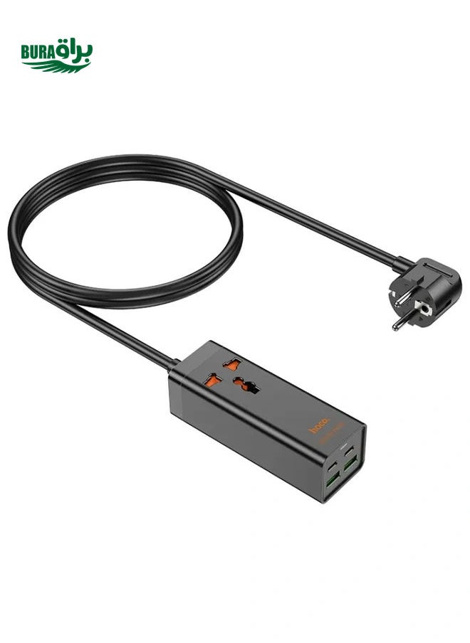 Generic - hoco AC10A Barry PD65W 2Type-C+2USB Ports with 1 Socket Desktop Charger, Cable Length: 1.5m, EU Plug(Black) - Image 1