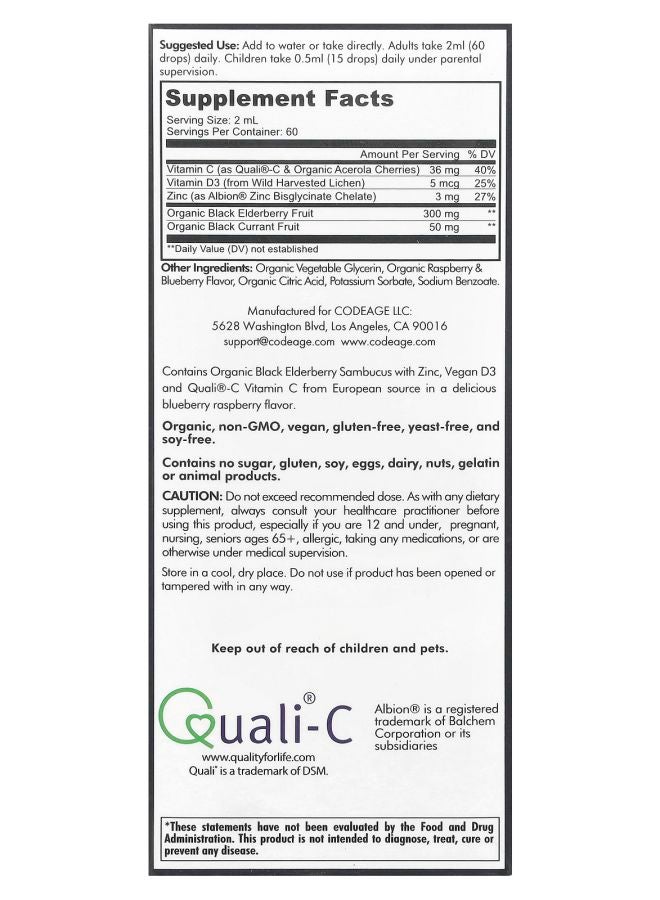Codeage Elderberry Vitamins Pro Blueberry & Raspberry 4 fl oz (120 ml) - Image 2