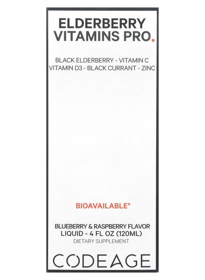 Codeage Elderberry Vitamins Pro Blueberry & Raspberry 4 fl oz (120 ml) - Image 1