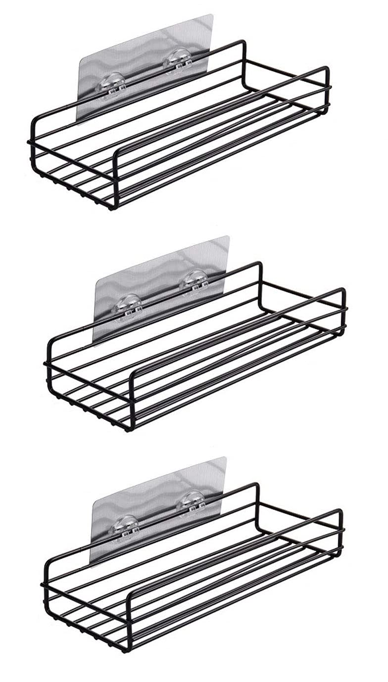 MOSHTU Metal Bathroom And Kitchen Organizer Multipurpose Storage Hanging Shower Caddy Rack with Strong Magic Sticker (Black) (3pcs) - Image 1