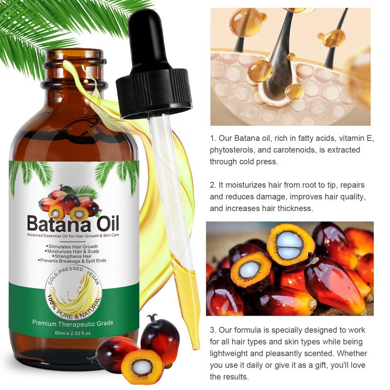 Batana Oil for Hair Growth 60ML, 100% Pure Unrefined Batana Oil Promotes Hair thickness, Repairs Damaged Hair, Smoothes Hair, Prevent Hair Loss - Image 4