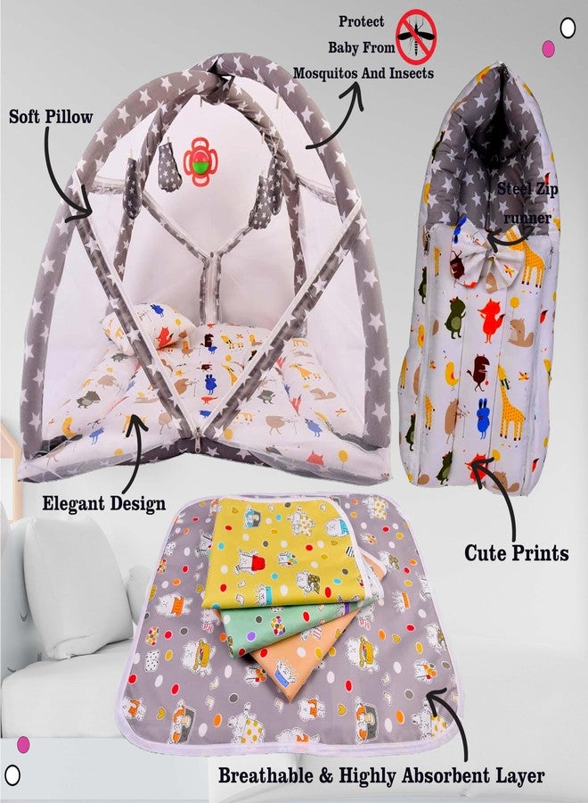 Kwitchy New Born Baby Cotton Bedding Set Gift Combo Pack of Play Gym Bed Carry Bag & Sheets (Grey, 0-6 Months) (3PCS Set) - Image 2