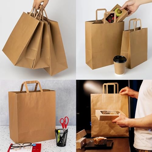 Aakriti Extra Large Brown Kraft Paper Bags with Flat Handles | 100 Pack Heavy Duty Recyclable Shopping, Grocery, Merchandise, Retail, Party Favor & Gift Packaging Bags | Eco-Friendly Reusable Carry Bags (16" x 12" x 5") - Image 5