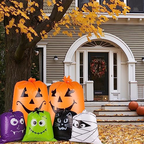 POPGIFTU 12 Pack Halloween Lawn Leaf Bags - Heavy Duty Plastic Trash Bags with Twist Ties, 6 Designs Large Pumpkin Yard Waste Bags for Garden, Lawn, Porch, Indoor Outdoor Halloween Decorations - Image 5