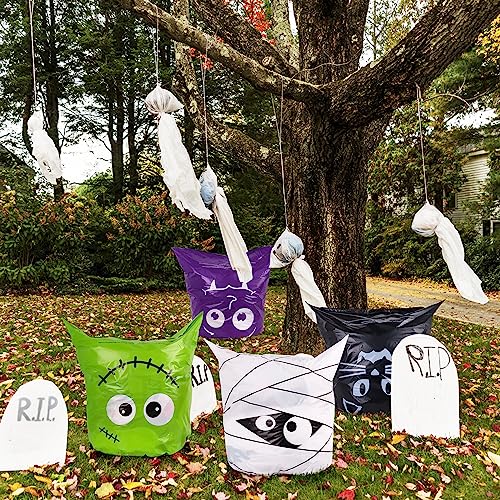 POPGIFTU 12 Pack Halloween Lawn Leaf Bags - Heavy Duty Plastic Trash Bags with Twist Ties, 6 Designs Large Pumpkin Yard Waste Bags for Garden, Lawn, Porch, Indoor Outdoor Halloween Decorations - Image 2