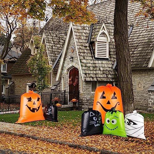 POPGIFTU 12 Pack Halloween Lawn Leaf Bags - Heavy Duty Plastic Trash Bags with Twist Ties, 6 Designs Large Pumpkin Yard Waste Bags for Garden, Lawn, Porch, Indoor Outdoor Halloween Decorations - Image 3