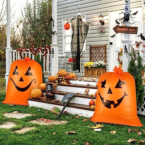 POPGIFTU 12 Pack Halloween Lawn Leaf Bags - Heavy Duty Plastic Trash Bags with Twist Ties, 6 Designs Large Pumpkin Yard Waste Bags for Garden, Lawn, Porch, Indoor Outdoor Halloween Decorations - Image 4