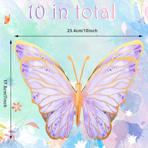 Geyee 10 Pcs Large Butterfly Centerpieces for Tables Butterfly Party Decorations 3D Paper Table Toppers Centerpieces Wall Decor for Birthday Baby Shower Wedding Party SuppliesPurple - Image 5