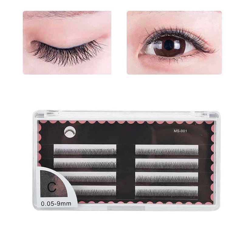 Grafting False Eyelashes, Thick Long Fake Eyelash Extensions, 8 - Row Black Eyelash Clusters with C and 0.05mm Thickness, Trim - to - Fit Individual Lashes for Professional or (MS-001 0.05c 9mm) - Image 2