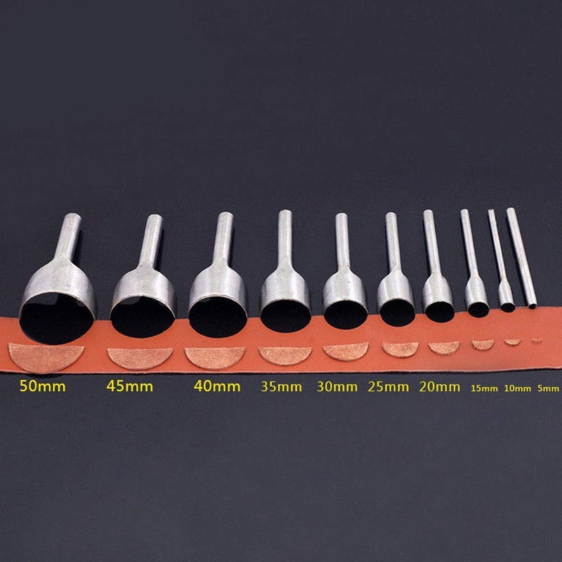 Odowalker 10 Pcs Half Round Leather Punches, Strap End Punches Leather Tools Arc-Shaped Craft Half-Round Cutter Punch for Crafting Strap Belt Wallet and Bag End DIY Handwork 5-50mm - Image 1
