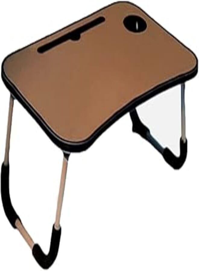 OR Bed Skirt Folding Stand Non-Slip Adjustable Cup Hole Laptop Table Top with Stand for iPad and Notebook - Brown