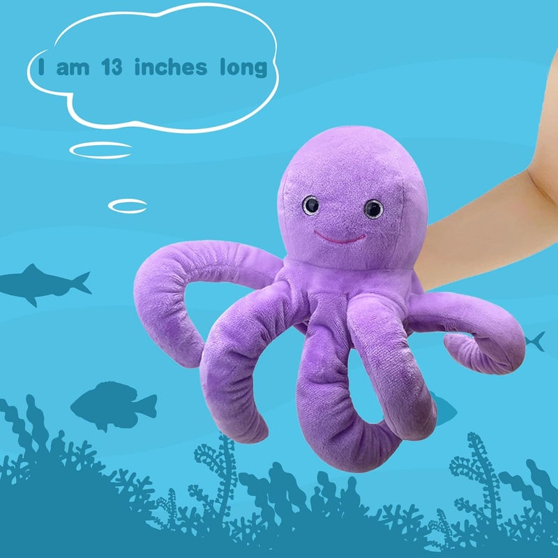 JUSTQUNSEEN دمية يد الأخطبوط، دمية قطيفة واقعية 13 بوصة، دمية أخطبوط للأطفال، دمية يد حيوان محيطي بفم متحرك، دمية أخطبوط محشوة ناعمة، لعبة قصة، دمى أخطبوط لتعليم لعب الأدوار - Image 3