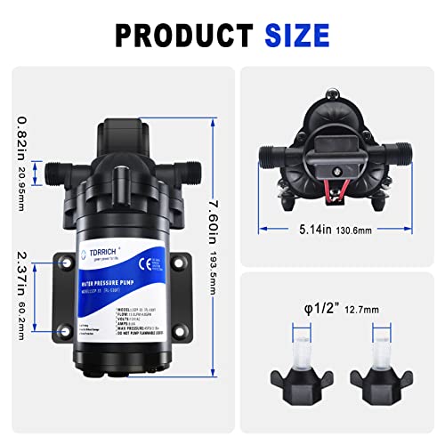 TDRRICH Water Pressure Booster Pump for RV，12V Diaphragm Power Water Pumps 4GPM 45PSI Self-priming Pump,Diaphragm Transfer Pump for Boats Inline Garden Hose Lawn Camper Sprinkler Irrigation - Image 5