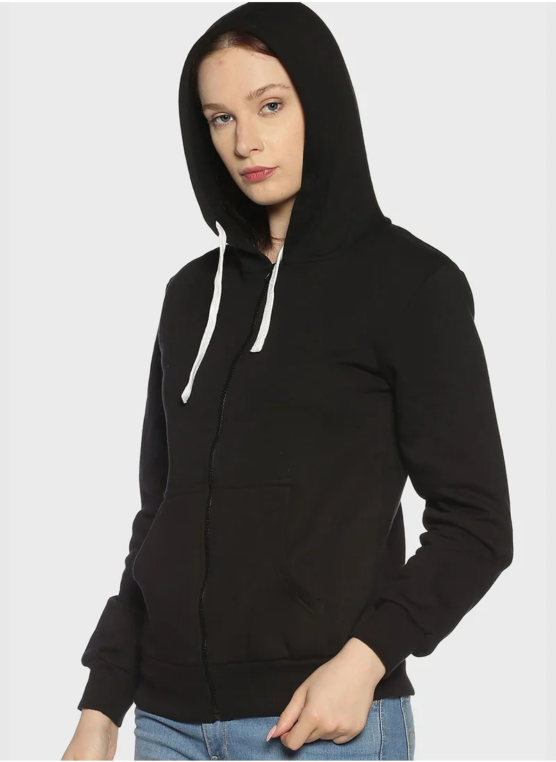 Campus Sutra Solid Hooded Sweatshirt