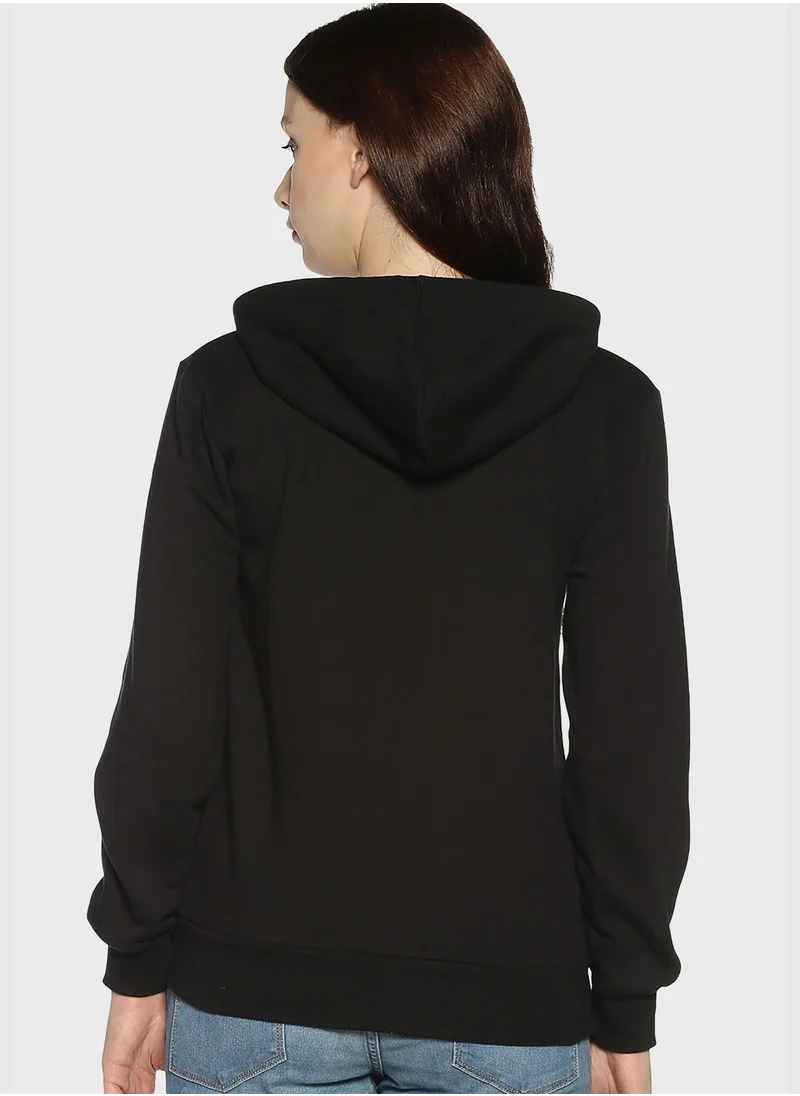 Campus Sutra Solid Hooded Sweatshirt