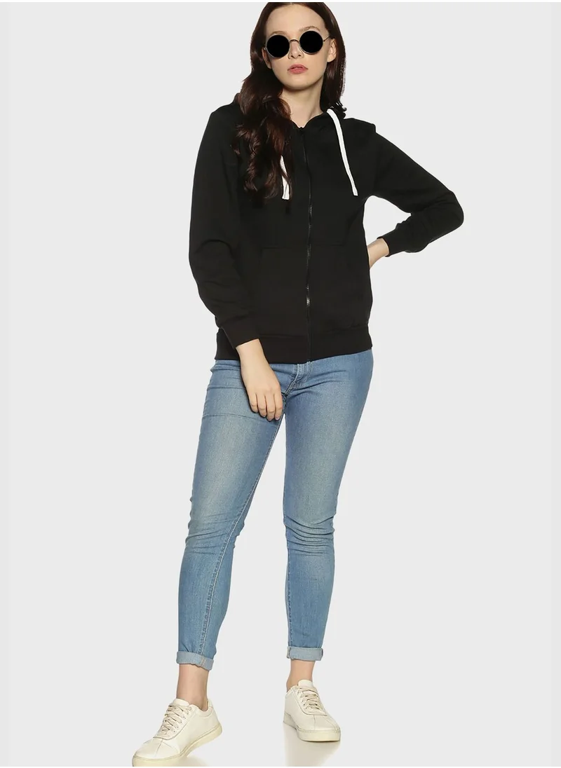 Campus Sutra Solid Hooded Sweatshirt