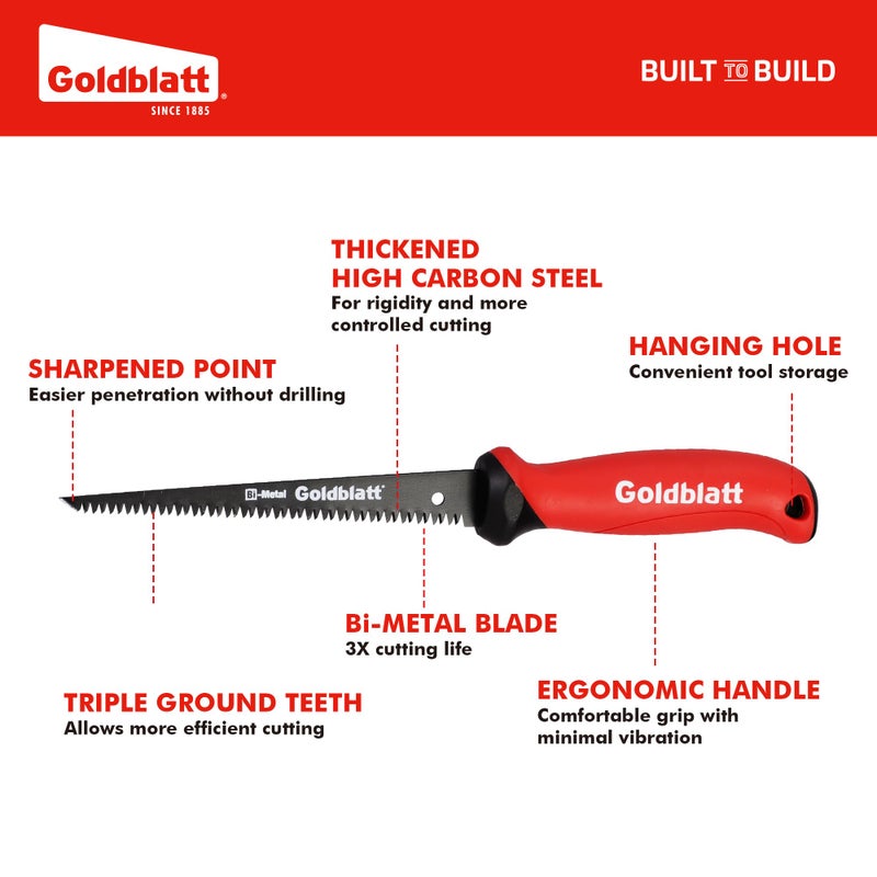 Goldblatt Drywall Saw â€“ 6-Inch Jab Saws, Keyhole Saws with Soft Grip Handle, Hand Saw, Sheetrock Cutter, Wallboard Cutter with 8 TPI Bi-Metal Blade - Image 2