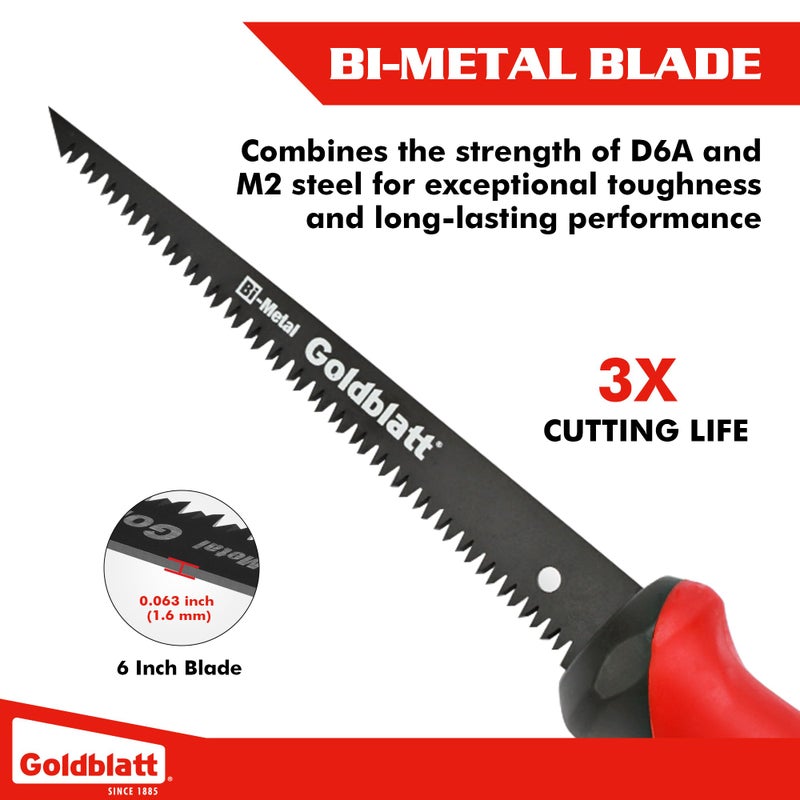 Goldblatt Drywall Saw â€“ 6-Inch Jab Saws, Keyhole Saws with Soft Grip Handle, Hand Saw, Sheetrock Cutter, Wallboard Cutter with 8 TPI Bi-Metal Blade - Image 3