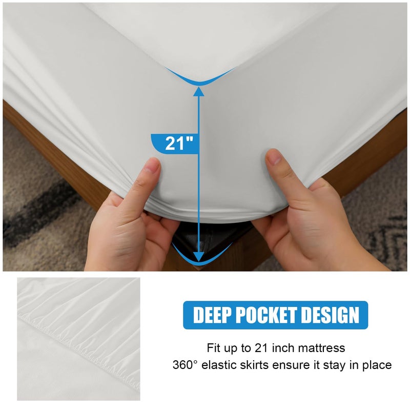 Parkdeny 2 Pack Mattress Protector Full Size 100% Waterproof Fitted Mattress Cover  Breathable Noiseless & Machine Washable Bed Cover Deep Pocket from 5"" to 21""  Bed Protector for Pets Kids Adults Light Grey  - Image 5