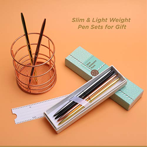 Oriday Ballpoint Pen Set of 4 Sleek, Slim Planner Pens - Metal Ball Point Pen in Black Ink In A Gift Box for Women, Wedding, for Home Office Decor (Assortment, Black Ink) - Image 2