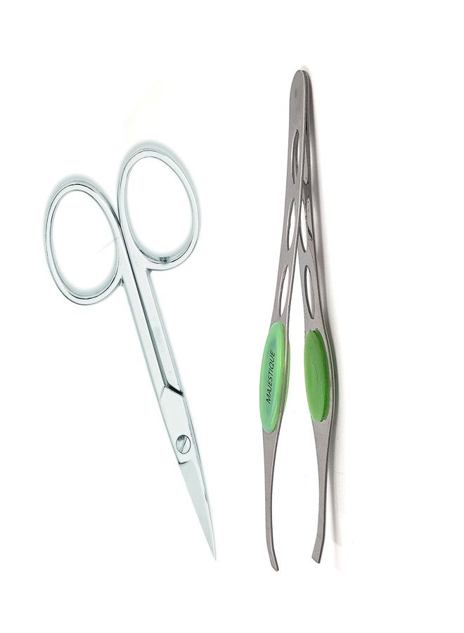 Majestique Eyebrow Pluker with Nail Scissors for Women and Men By Twiser Eyebrows | Cuticle Scissors Tools for Ingrown Hair and Splinters | Facial Twizzer Tools for Eyebrows and Hair Plucker Removal - Gold/Silver 2Pcs - Image 1