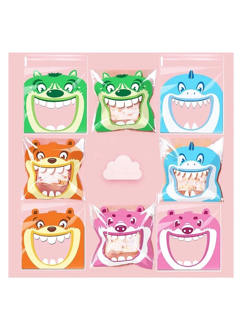 100pcs of mixed cartoon big mouth 4 in 1 snow crisp bag cookie gummy candy self adhesive bags food packing bag cute cartoon animal biscuit bags size 7*7+3cm  - Image 3