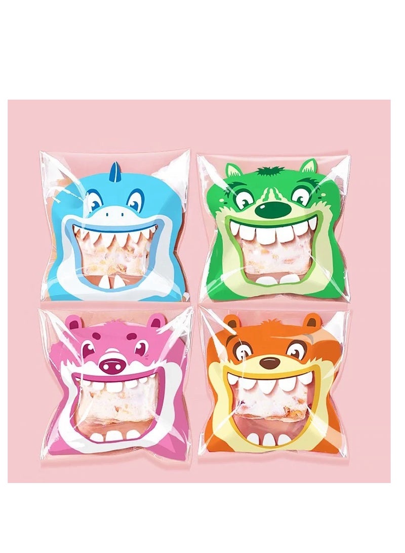 100pcs of mixed cartoon big mouth 4 in 1 snow crisp bag cookie gummy candy self adhesive bags food packing bag cute cartoon animal biscuit bags size 7*7+3cm  - Image 4