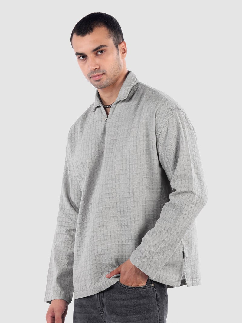 Beyoung Light Grey Pullover Kurta Shirt - Image 2