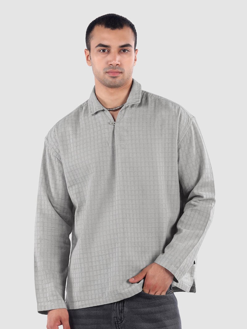 Beyoung Light Grey Pullover Kurta Shirt - Image 1